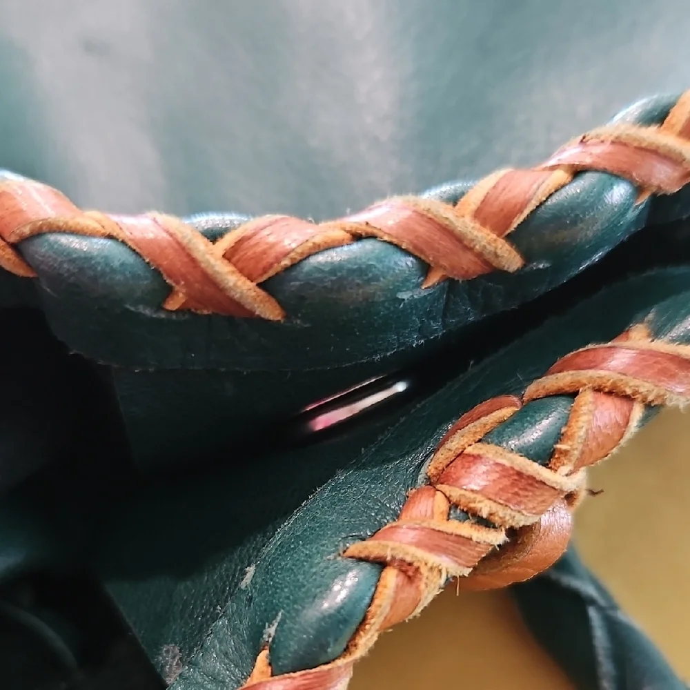 Handmade Leather Crossbody Purse- Boho Fringe & Braid Design - Forest Green